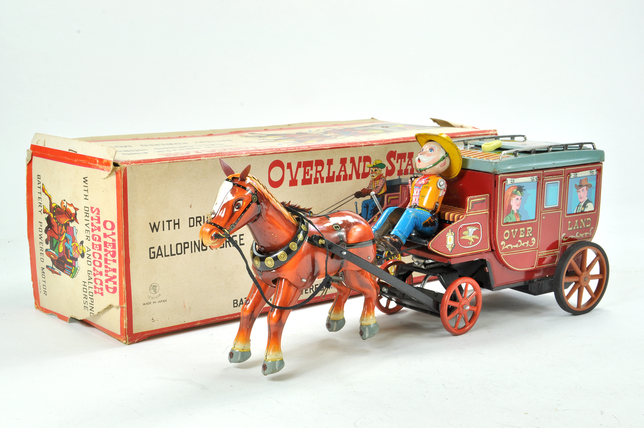 Ichida Japanese Battery Operated Tinplate issue comprising Overland Stagecoach. Bright example