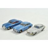Triang Spot-On trio of worn diecast vehicle issues including Jaguar and Aston Martin. With obvious