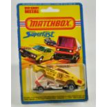 Matchbox Superfast No. 70B Dodge Dragster - Hot Smoker in yellow, black base in hard to find blister