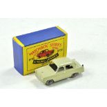 Matchbox regular wheels no. 30a Ford Prefect. Fawn body with black base and grey plastic wheels.