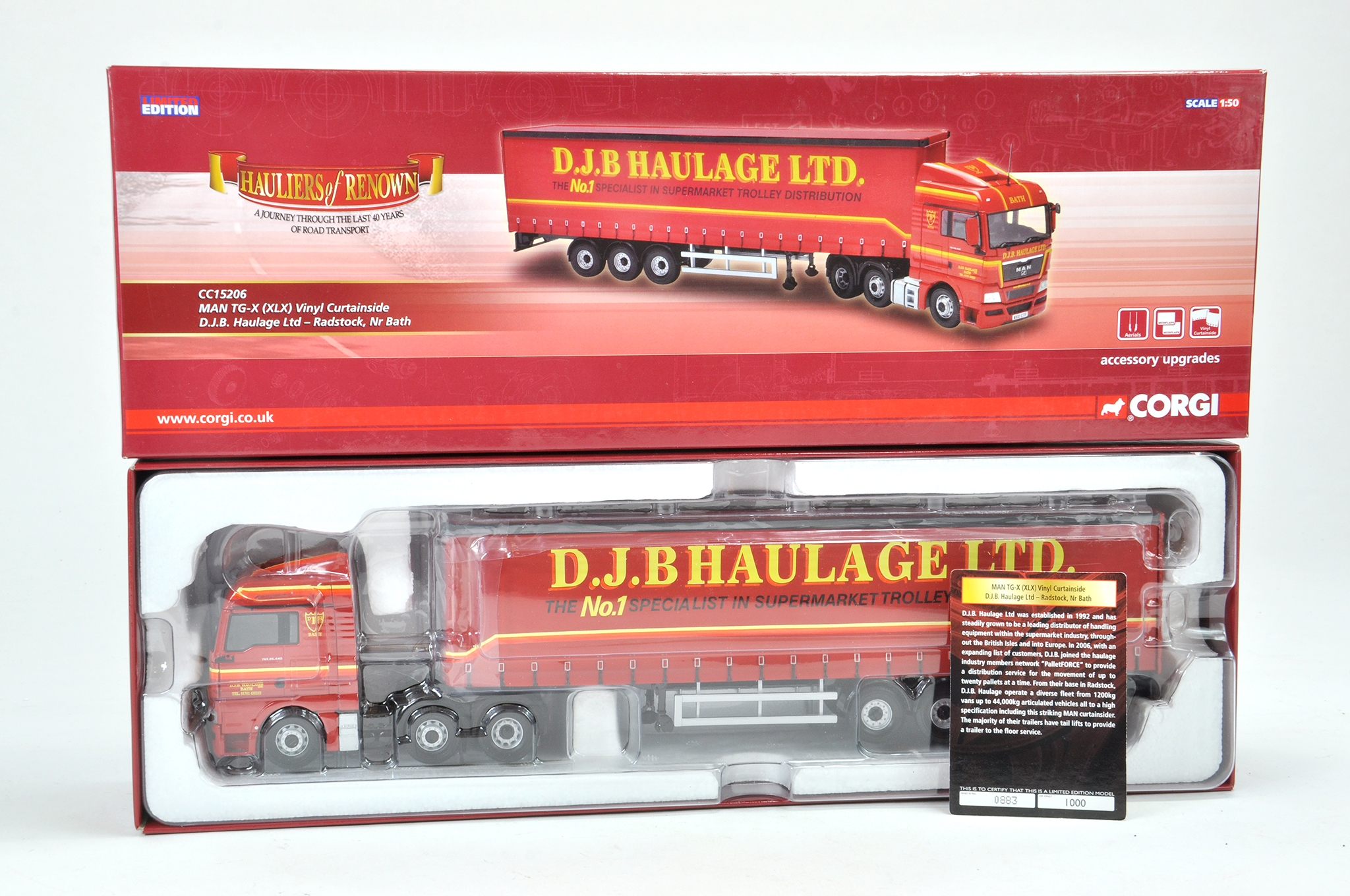 Corgi 1/50 Diecast Truck issue comprising No.CC15206 MAN TG-X Curtainside in the livery of DJB