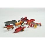 An assortment of various farm items including Dinky Leyland, Manure Spreader and others. Fair to
