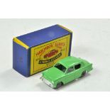 Matchbox Regular Wheels. No. 43A Hillman Minx. Apple green body, silver trim, metal wheels and hook.