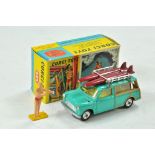 Corgi No. 485 Mini Countryman with Surfer. Sea green body with lemon interior. 2 red surfboards on