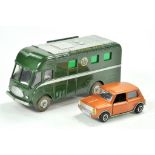 Dinky duo comprising BBC TV Van and Mini. Good to very good, some wear.