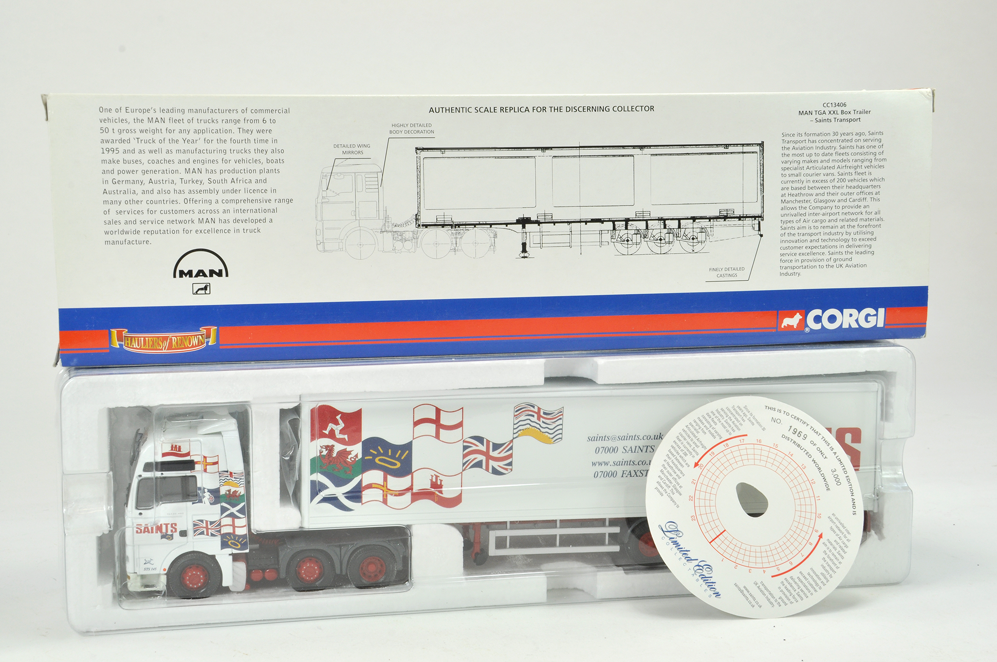 Corgi 1/50 Diecast Truck issue comprising No. CC13406 MAN TGA XXL Box Trailer in the livery of