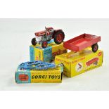 Trio of Farm items comprising Corgi and Dinky including Massey Ferguson Tractor, Plough and Trailer.