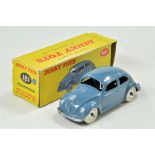 Dinky No. 181 Volkswagen Saloon. Grey-blue body, spun hubs and white tyres. Black gloss base.