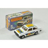 Matchbox Superfast No. 9F Ford Escort RS2000. White body, tan interior, black base, clear glass '