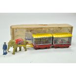 Charbens Early Issue Metal Travelling Zoo with Figures, Animals and Cages etc. One cage is missing