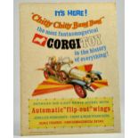 Corgi scarce original shop display advertising board depicting new Chitty Chitty Bang Bang Toy.