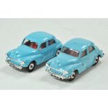 Triang Spot-On duo of Morris Minor 1000 in Sky Blue. Both with repainting.