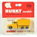 Husky unopened blister pack No. 13 Guy Warrior Sand Truck. Yellow square tank and cab, silver