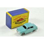 Matchbox regular wheels no. 36a Austin A50 Cambridge Saloon. Turquoise body with black base and
