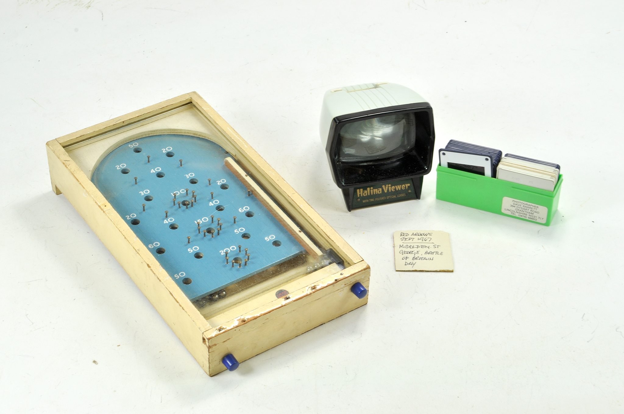 Wooden and Glass Vintage Chad Valley Bagatelle Game plus Red Arrows Image Viewer (slides) and