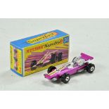 Matchbox Superfast No. 34D F-1 Racing Car. Metallic purple body, unpainted base, clear glass and