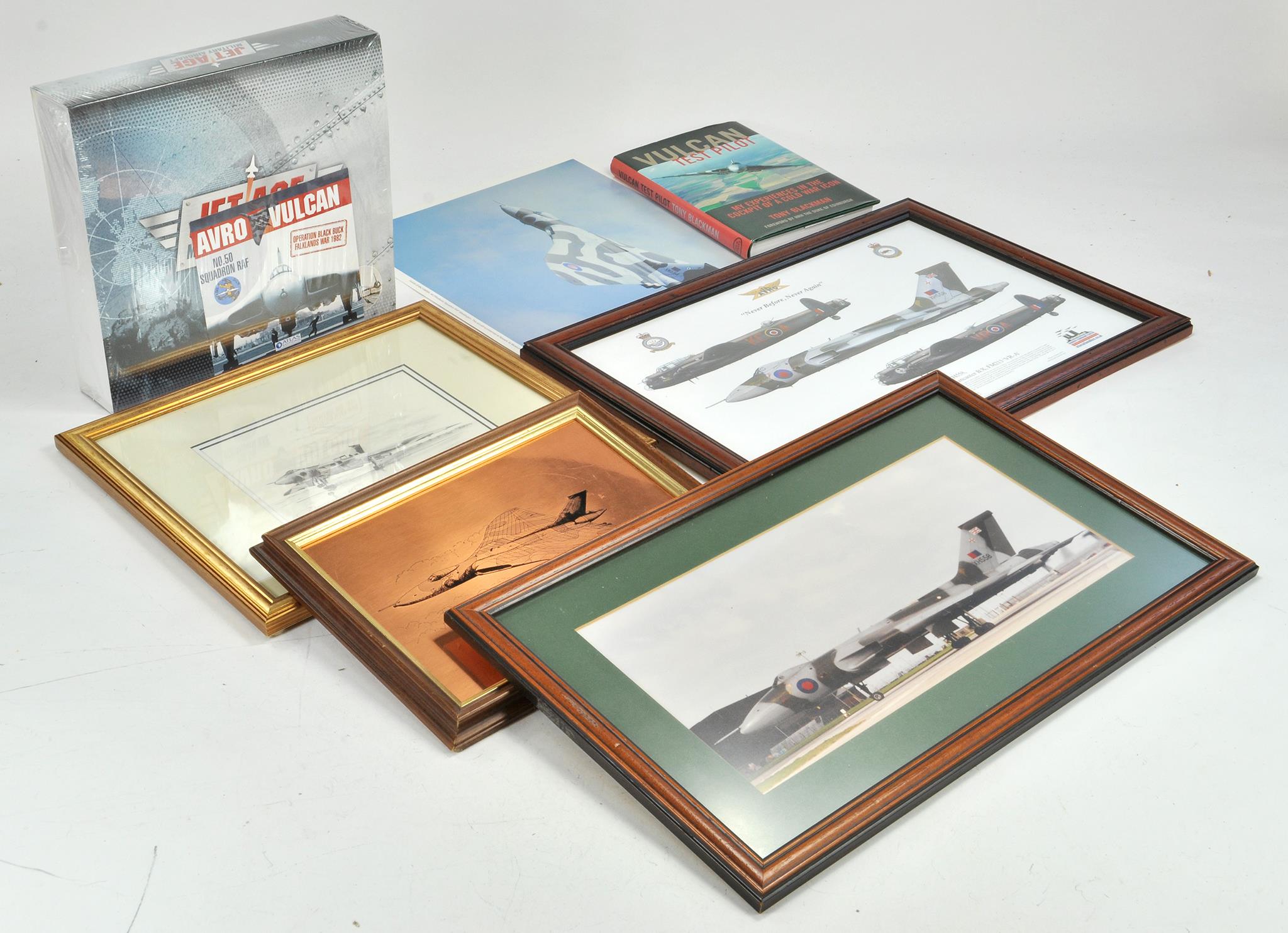 An further group of Avro Vulcan Aircraft collectables comprising prints, scale model and