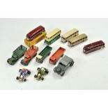 Group of older Dinky diecast including 25 Series Lorry issues plus No. 281 Bus (some repainted),