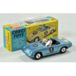 Corgi No. 318 Lotus Elan S2 Open Top. Metallic steel blue body, RN '8' with driver. 'I've got a