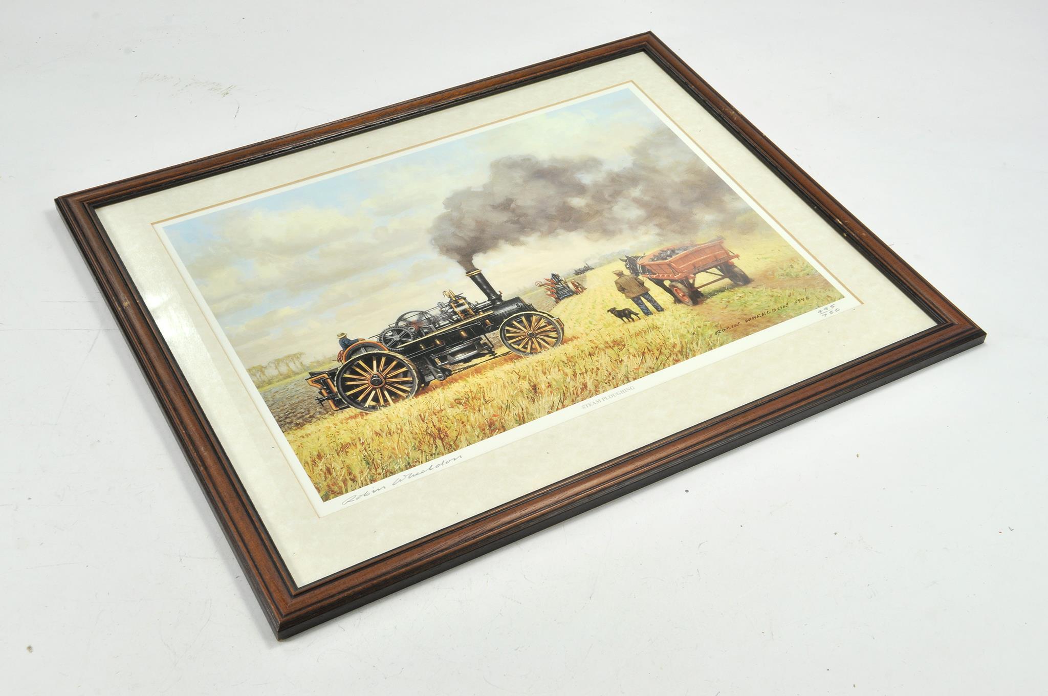 Limited Edition Signed Print by Robin Wheeldon - Framed Farm Scene - Steam Ploughing.