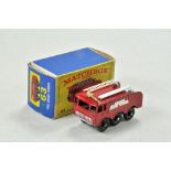 Matchbox Regular wheels No. 63B Alvis Foamite Crash Tender. Red body, gold hose nozzle, 6 black