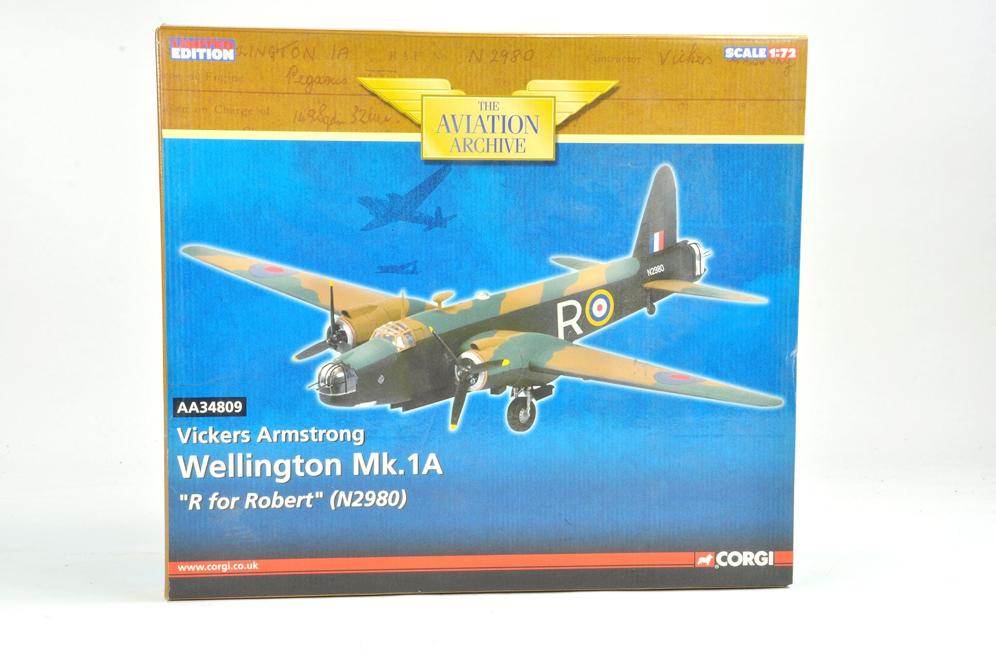 Corgi Diecast Aircraft Aviation Archive issue comprising No. AA34809 Vickers Wellington. Appears
