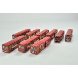 Group of nine Dinky AEC Single Deck Bus issues. Some repainted and mostly with wear.