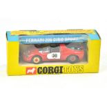 Corgi No. 344 Ferrari Dino Sports 206. Red body with white doors RN '30' and wide wheels. Red hub '