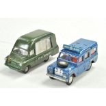 Triang Spot-On duo of worn diecast vehicle issues comprising Field Kitchen and RAC Land Rover.