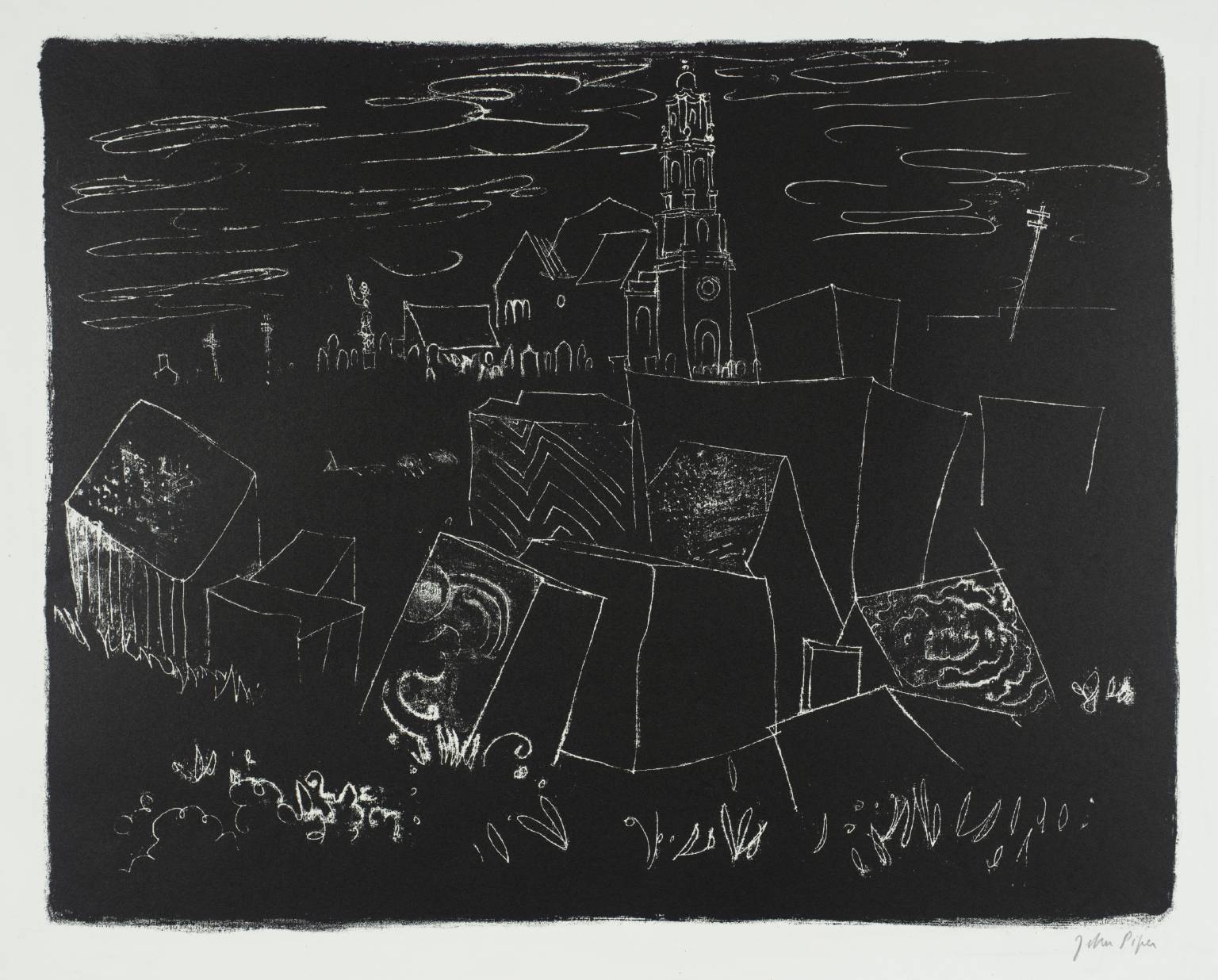 JOHN PIPER CH [1903-1992]. Easton, Portland, Dorset, 1964. lithograph on handmade Barcham Green