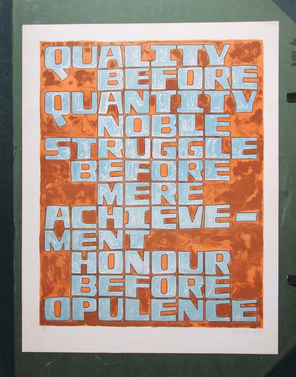 DAVID KINDERSLEY [1915-95]. Quality before Quantity, 1971. lithograph