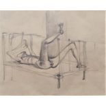 KEITH VAUGHAN [1912-77]. Figure on a Bed, 1950s ? pencil on brown paper. 16 x 20 cm - overall