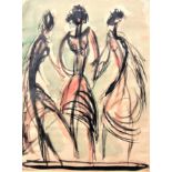 WILLI SOUKOP R.A. [1907-95]. Dancing Figures, c. 1950. watercolour and ink on paper. signed. 20 x 15