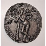 GIACOMO MANZU [1908-91]. Mozart, 1956. relief [double-sided] in silver. signed. 5 x 5 x 0.2 cm.