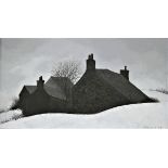 JACK SIMCOCK [1929-2012]. Farm House in Snow, 1968. oil on board; signed and dated. 20 x 36 cm -