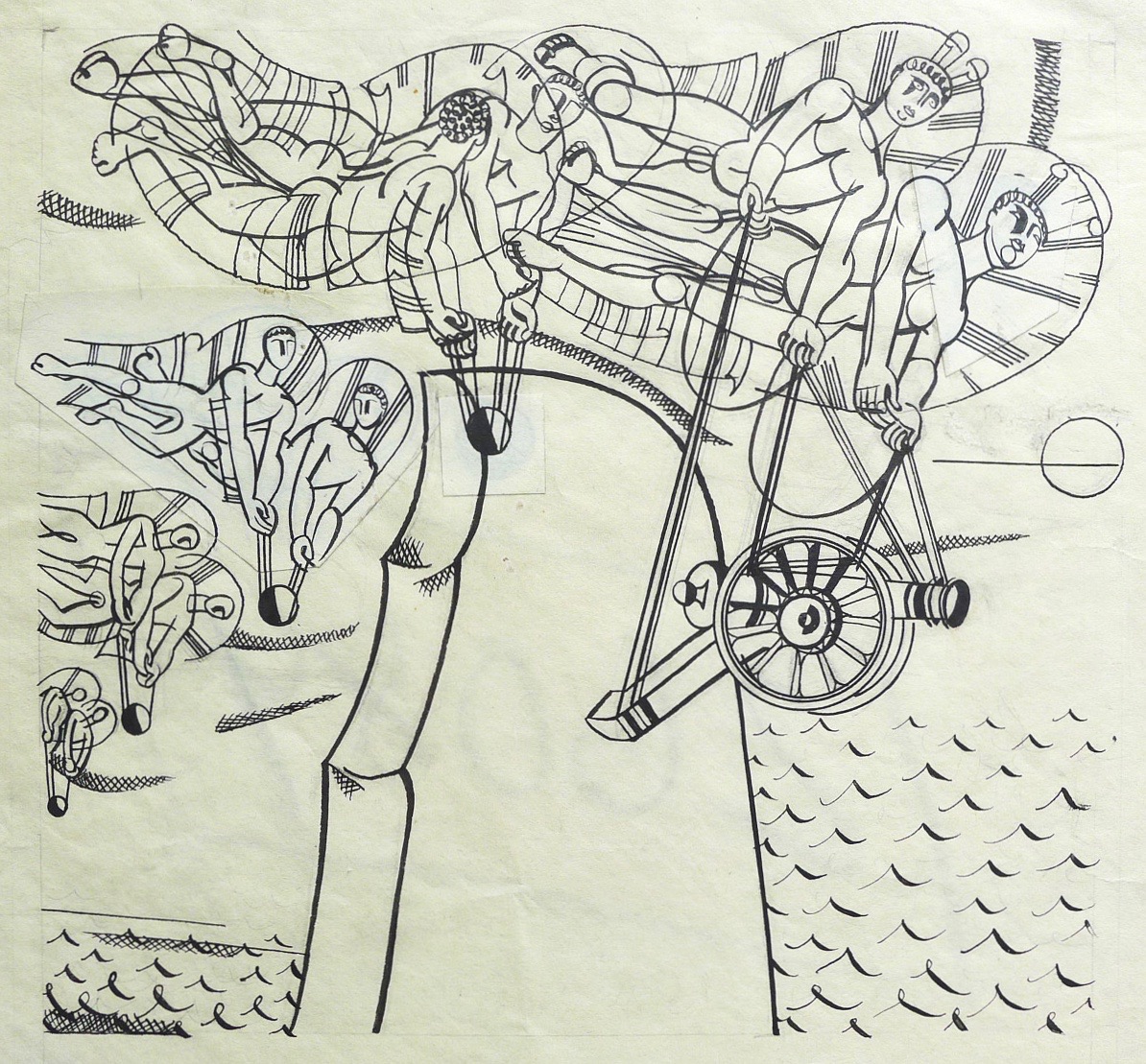 EDWARD BAWDEN RA [1903-1989]. Nasgig Transporting Cannon, 1928. brush and pen and ink drawing on