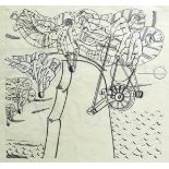 EDWARD BAWDEN RA [1903-1989]. Nasgig Transporting Cannon, 1928. brush and pen and ink drawing on