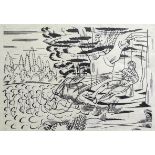 EDWARD BAWDEN RA [1903-1989]. The First Appearance of a Beast-Fish, 1928. brush and pen and ink
