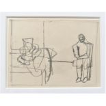 KEITH VAUGHAN [1912-77]. Seated Figure and Still Life. pencil on paper. 9 x 12 cm - overall