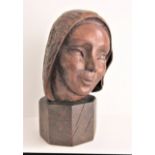 WILLI SOUKOP R.A. [1907-95]. Head of Girl, 1937. wood carving, on artist carved wood base. signed