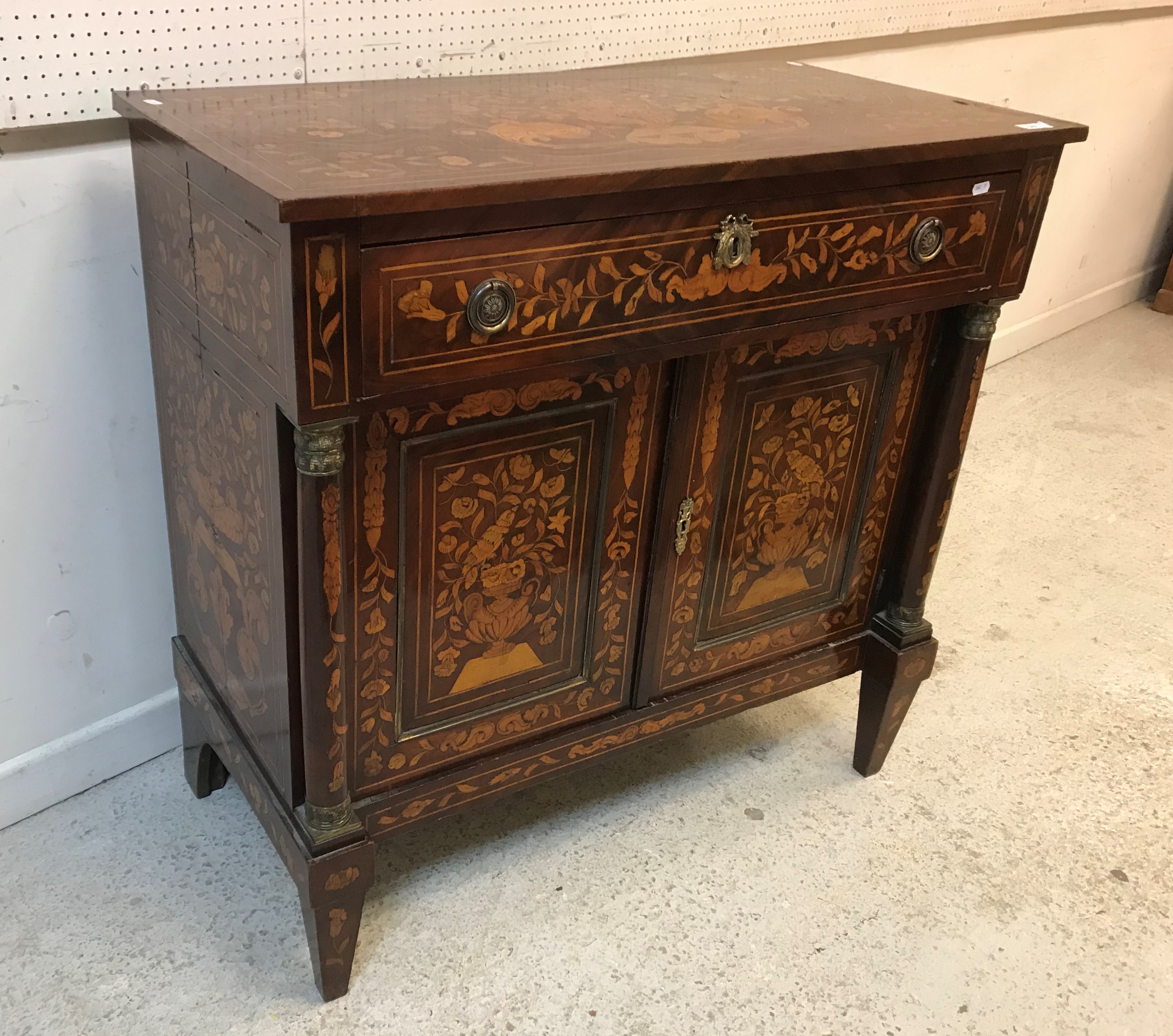 A 19th Century Dutch mahogany and marquetry inlaid side cabinet,