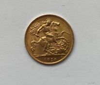 A George V gold half sovereign, 1914,