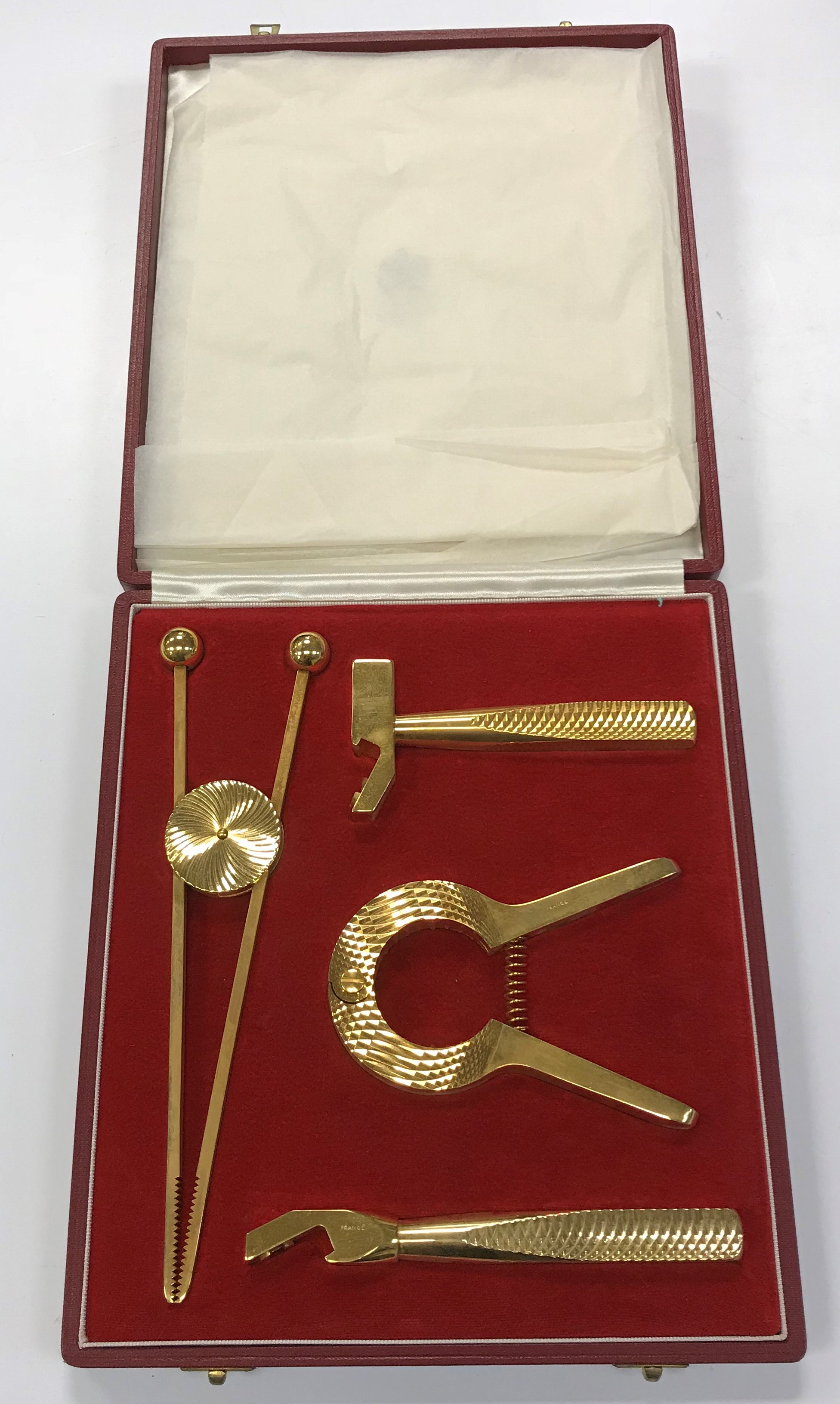 An early 1970's French gilt metal cocktail set with champagne cork remover, - Image 2 of 20