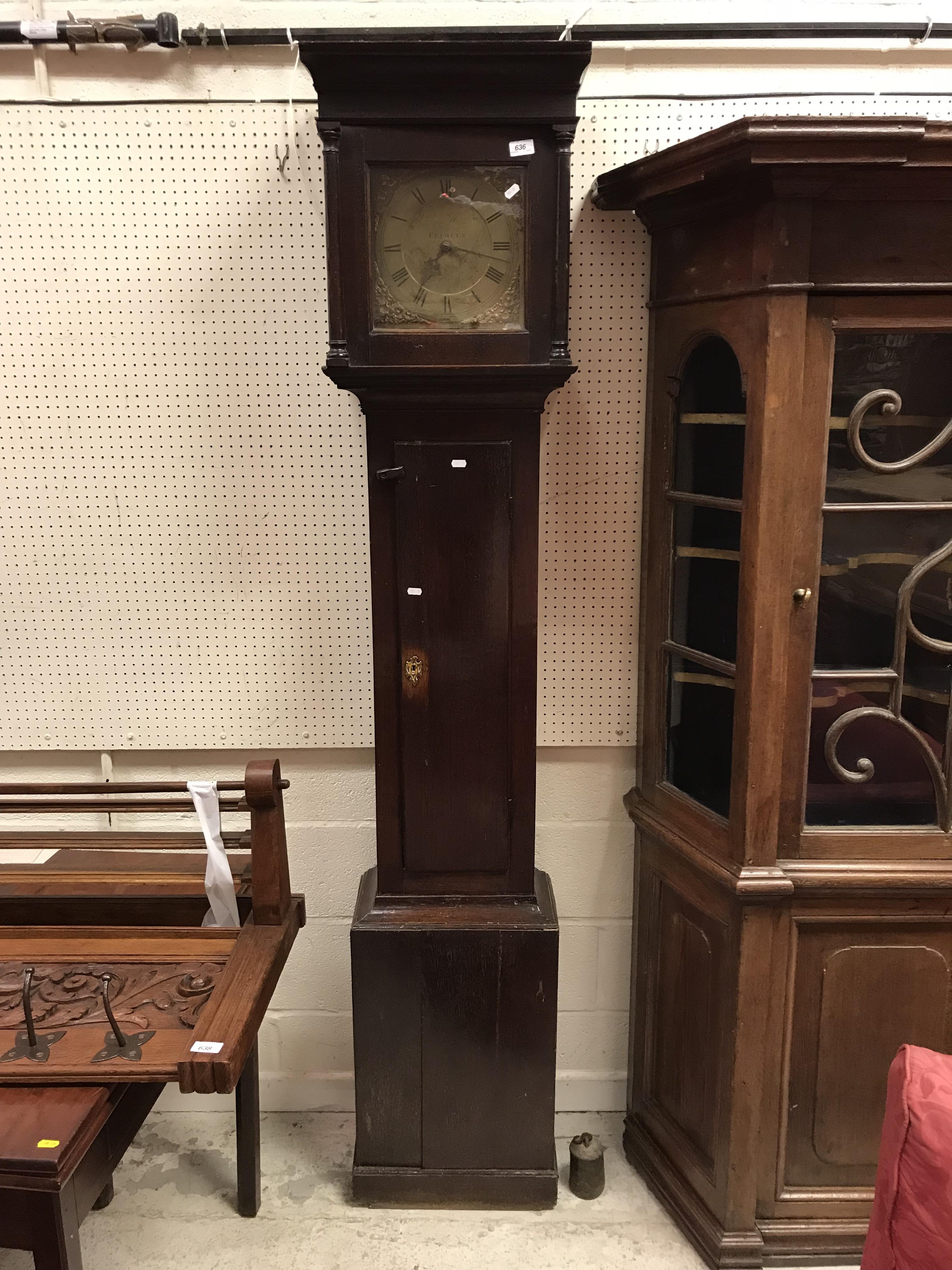 A late 18th Century oak cased long case clock, the 30 hour movement with square brass dial,