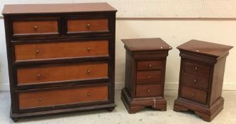 A pair of modern cherry wood three drawer bedside chests,