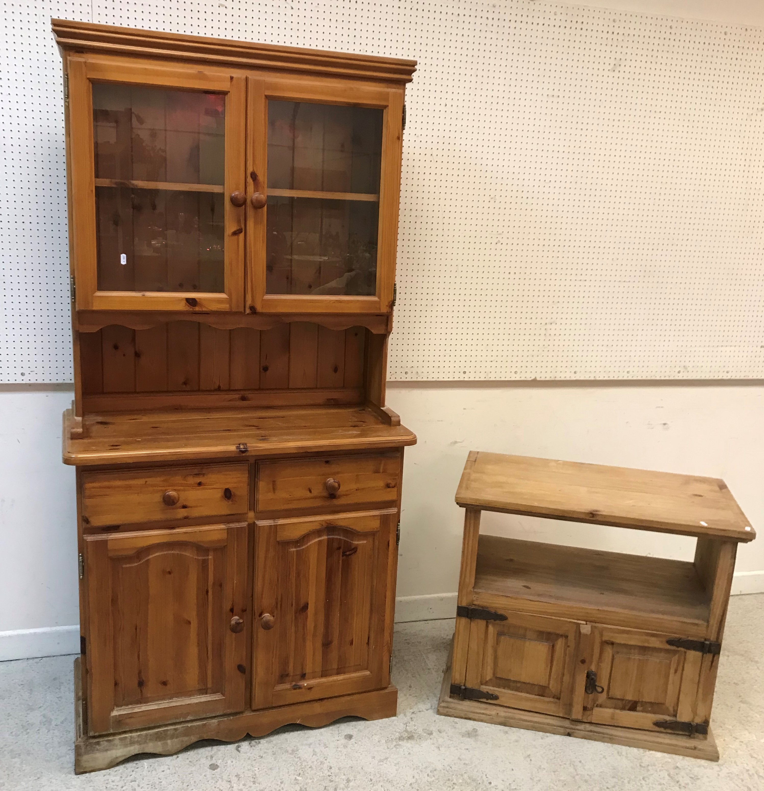 A pair of modern pine three drawer chests with wrought iron handles, - Image 2 of 3