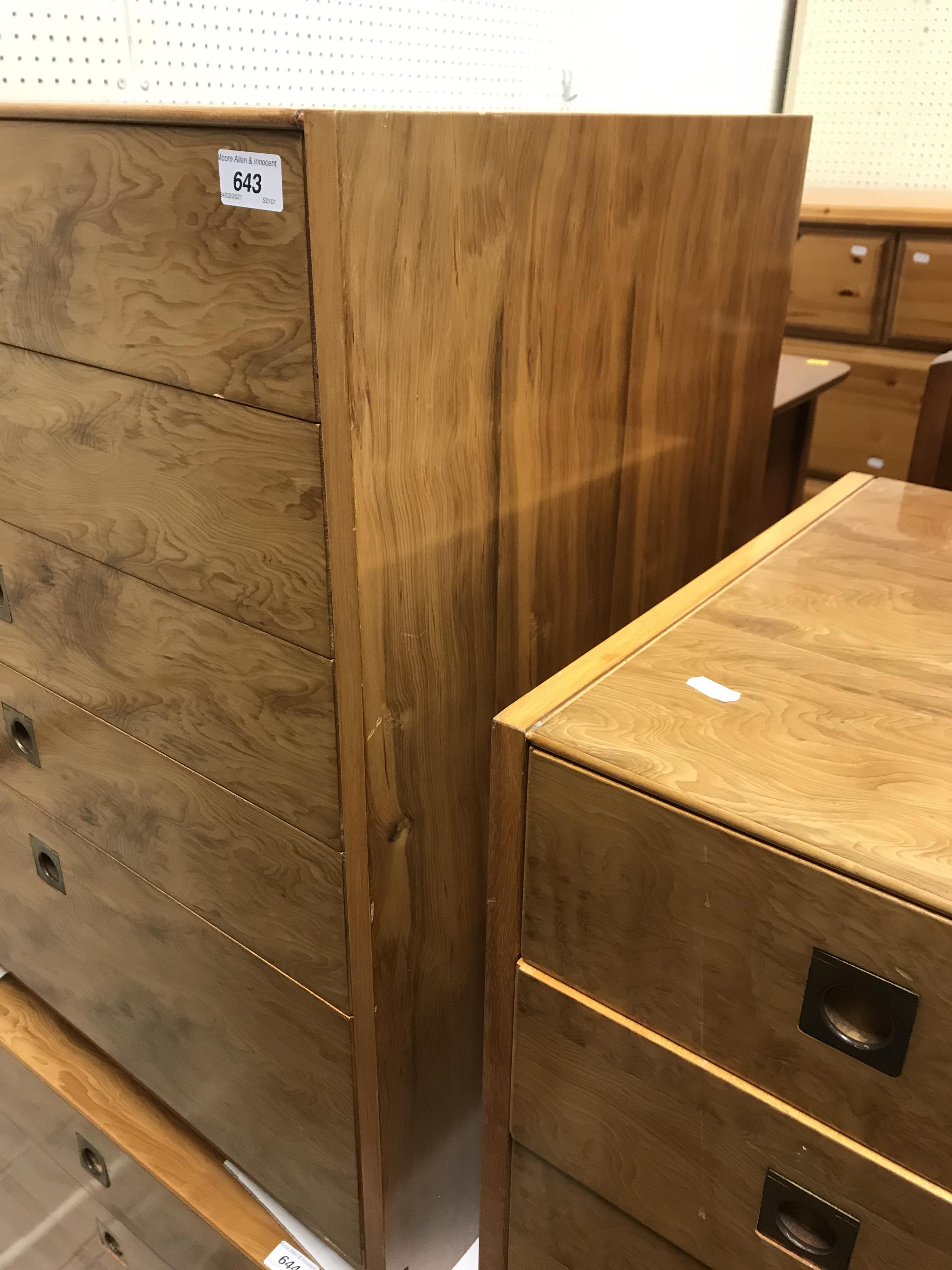 A 1960's yew wood chest of five long graduated drawers with brass flush handles, - Image 13 of 16