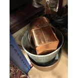 A collection of sundry items to include copper planters, a set of four pictures,