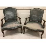 A pair of early to mid 20th Century Swiss Hepplewhite design hall chairs with studded upholstered