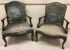 A pair of early to mid 20th Century Swiss Hepplewhite design hall chairs with studded upholstered